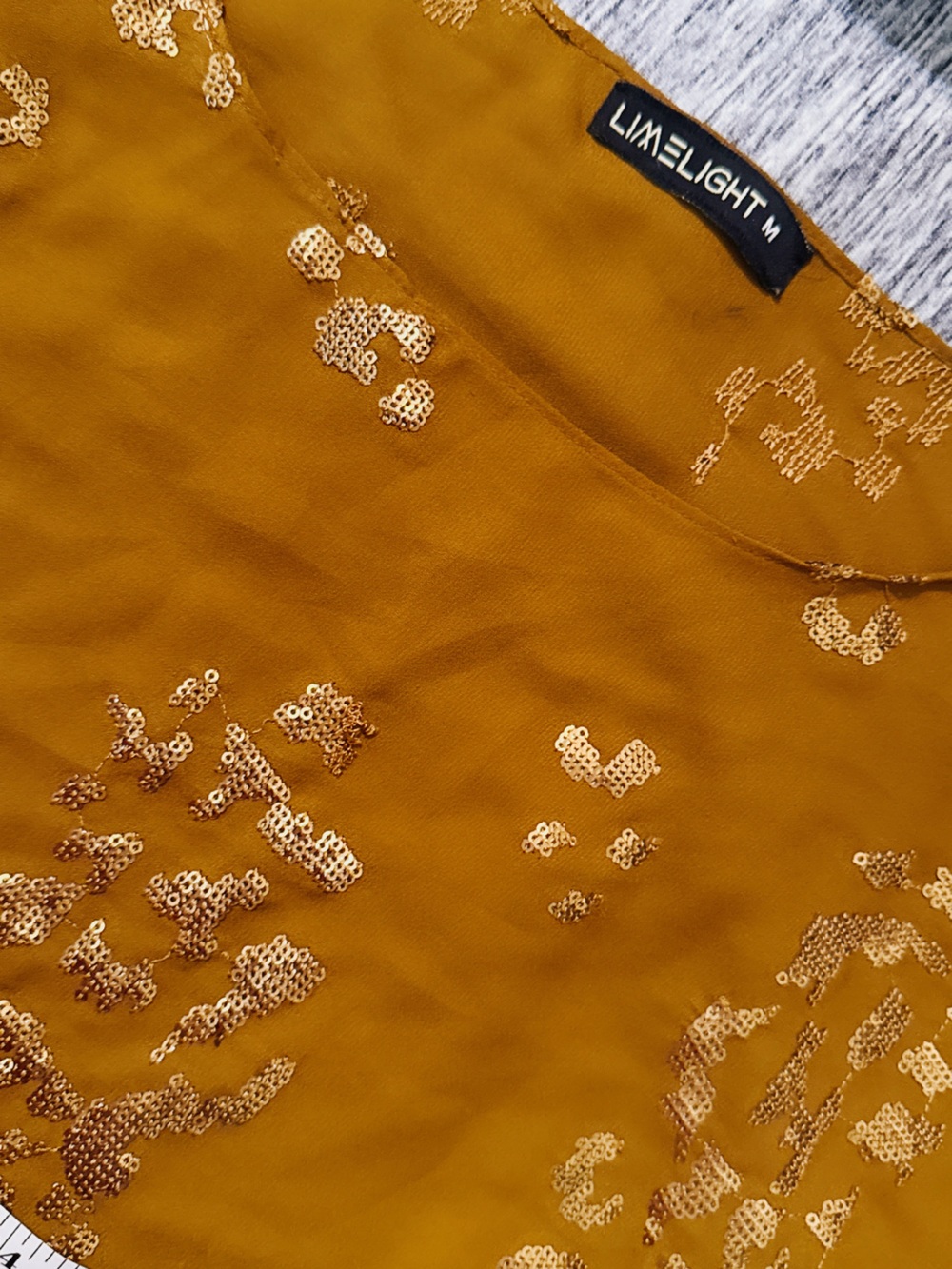 Limelight Brown blouse bottom Set with Subtle Gold sequenced Accents - Picture 6 of 6